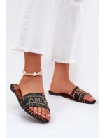 Klapki Damskie Na Płaskim Obcasie Ze Zdobieniem Czarne Dorfedi