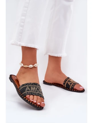 Klapki Damskie Na Płaskim Obcasie Ze Zdobieniem Czarne Dorfedi
