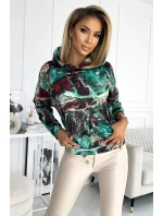 Dámska mikina s tyrkysovo-hnedým mramorovým vzorom as kapucňou 390-2 Dámska mikina s tyrkysovo-hnedým mramorovým vzorom as kapucňou 390-2