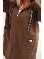 Dámske Plus veľkosť Faux Shearling kabát s kapucňou a vreckami Brown Dámske Plus veľkosť Faux Shearling kabát s kapucňou a vreckami Brown