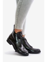 Lakierowane Niskie Botki Damskie Na Płaskim Obcasie Ocieplane Czarne S.Barski HY42-120 Czarne