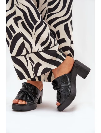 Klapki Damskie Na  Słupku Z Eko Skóry Czarne Kikilla