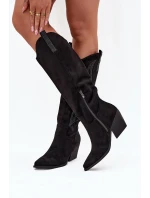 Kozaki Kowbojki Damskie Ze Zdobieniem Na Słupku Czarne Jovina