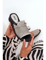 Klapki Damskie Na Koturnie Z Ozdobnym Paseczkiem Srebrne Teriwes