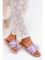 Klapki Damskie Na Płaskim Obcasie Z Tiulową Kokardą Fioletowe Tanira