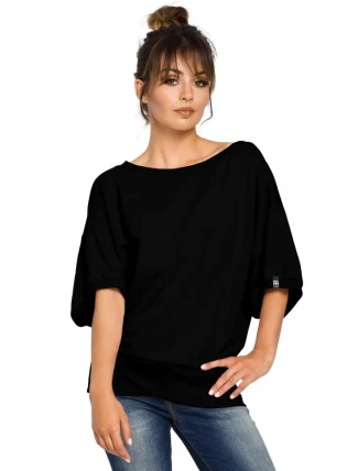 B048 Blúzka nadmernej veľkosti so zavinovacími detailmi - čierna