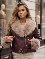 Dámska zimná kožená bunda s kožušinou, bordová, FashionStreet TY5980 Dámska zimná kožená bunda s kožušinou, bordová, FashionStreet TY5980