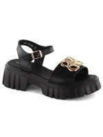 Kožené sandále na podpätku a platforme Vinceza W JAN301A black