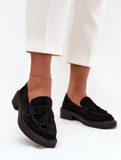 Mokasyny Damskie Zamszowe Z Frędzlami D&A TW107 Czarne