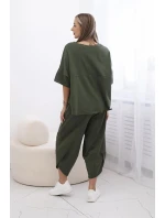 Súprava bavlnená blúzka + nohavice svetlá khaki