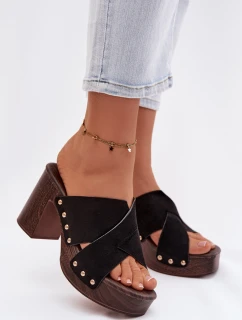 Dámské sandály na podpatku se zlatými přezkami Černé Nerelle