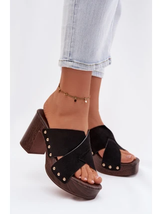 Dámské sandály na podpatku se zlatými přezkami Černé Nerelle