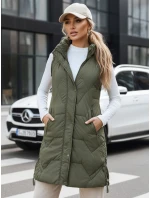 Dámska dlhá prešívaná zelená vesta FashionStreet TY5264