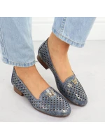 Dámske ažurové topánky na nízkom podpätku modré M.Daszynski SA222-3