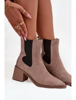 Skórzane Zamszowe Botki Damskie Na Słupku Ocieplane Artiker 57C0045 Beżowe