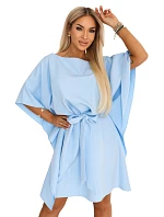 287-43 SOFIA Motýlie šaty so zaväzovaním v páse - svetlomodré