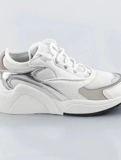 Biele šnurovacie sneakersy s farebnými vsadkami (6346)