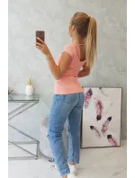 Blúzka s čipkovým výstrihom marhuľová