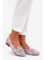 Ażurowe Baleriny Z Kokardką W Kwiaty Eko Zamszowe Multikolor Amepitrea