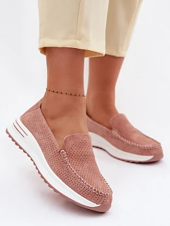 Růžové dámské semišové mokasiny Pevina