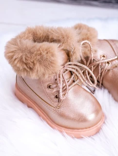 Ocieplane Dziecięce Botki Trapery Różowe Złoto Fobos