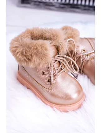 Ocieplane Dziecięce Botki Trapery Różowe Złoto Fobos