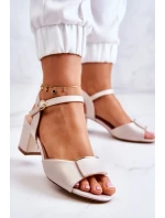 Kožené sandále na vysokom podpätku Beige Lorisa