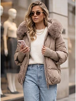 Dámska zimná prešívaná bunda s kožušinou, béžová, FashionStreet TY5994