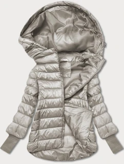 Dámska krátka bunda s pletenými rebrovanými lemami béžová (P22/P3-6636/P3-6023-62)