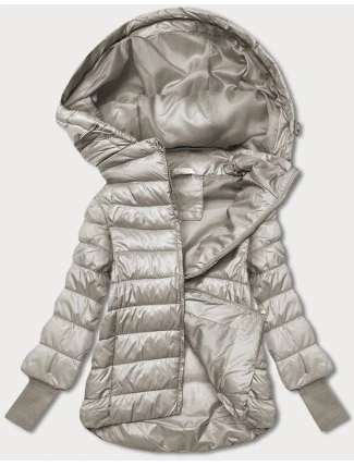 Dámska krátka bunda s pletenými rebrovanými lemami béžová (P22/P3-6636/P3-6023-62)