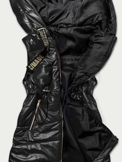 Lesklá čierna vesta s kapucňou (B8130-1)