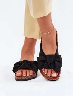 Klapki Damskie Na Korkowej Podeszwie Kokardką Czarne Seressa
