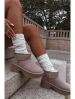 Śniegowce Damskie Z Naturalnego Zamszu Ocieplane Futerkiem Khaki Milora