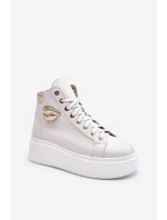 Trampki Damskie Wysokie Na Suwak Lemar Białe Katerin