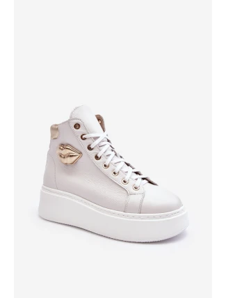 Trampki Damskie Wysokie Na Suwak Lemar Białe Katerin