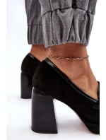 Skórzane Czółenka Na Masywnym Słupku Laura Messi 2706 Czarne