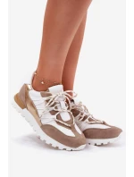 Skórzane Półbuty Sneakersy Damskie Artiker 56C1738 Beżowo-Złote