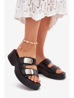 Klapki Damskie Z Paskami Eko Skórzane Czarne Falenisse