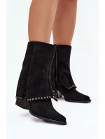 Kozaki Damskie Ocieplane Z Wywiniętą Cholewką Vinceza 16516 Czarne