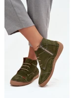 Skórzane Półbuty Damskie Z Przeszyciami Na Zamek Artiker 57C2119 Zielone