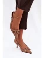 Dámské sandály na podpatku s ozdobným detailem hnědé Brienne