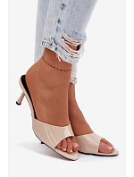 Lakované pantofle z imitace kůže na podpatku Béžové Melissea