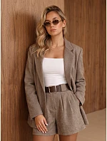 Dámska bunda s kockovaným vzorom, béžová, FashionStreet PY0154 Dámska bunda s kockovaným vzorom, béžová, FashionStreet PY0154