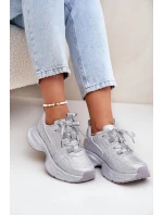 Sneakersy Damskie Zdobione Cyrkoniami Srebrne Porrot