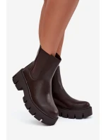 Botki Sztyblety Damskie Ocieplane Na Zamek Eko Skórzane Ciemnobrązowe Fivienne
