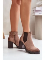 Zateplené dámske členkové topánky na podpätku Eco Suede Vinceza Beige