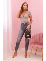 Dámske bavlnené body s výstrihom do V a volánom Fango