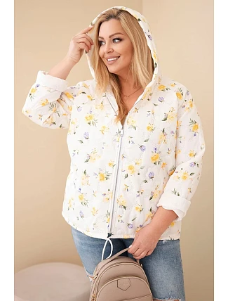 Dámske Plus veľkosť jarná bunda s malým kvetinovým vzorom žltá