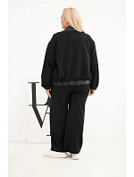 Dámska súprava Plus Size s bundou na zips a širokými nohavicami, čierna Dámska súprava Plus Size s bundou na zips a širokými nohavicami, čierna