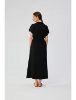 S364 Viskózové maxi košeľové šaty - čierne